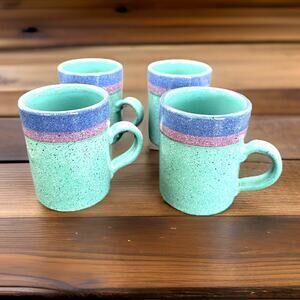 SET of 4 Vintage Baldelli Ceramic Mugs Handmade In Italy Blue Teal Pink 1990s0